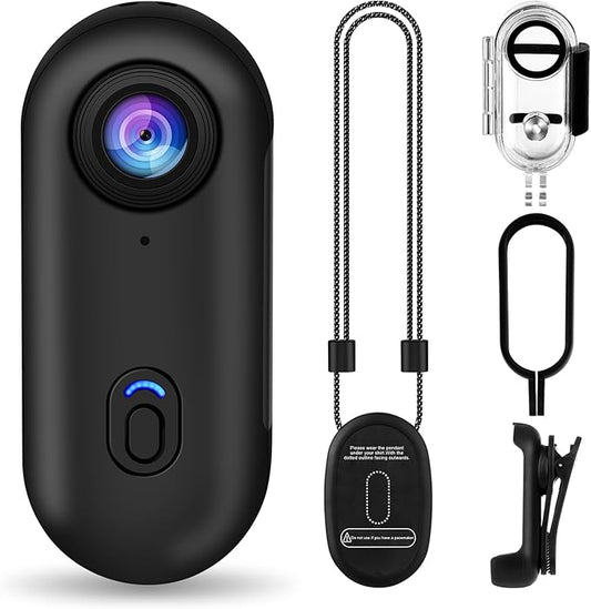 i3 4K Thumb Action Camera, Tiny Size, Mount Anywhere, Small Body Camera with Spring Clip, Portable Vlogging, Hands-Free POV Recording, Helmet Cam for Cycling, Motorcycle (64G-Card, Black)