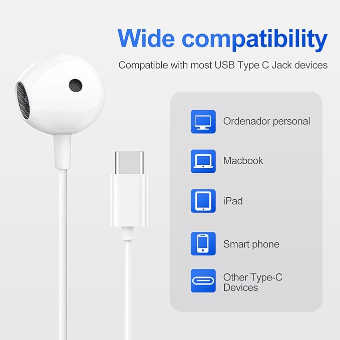 USB C Headphones 3 Pack, Type C Earbuds HiFi Stereo, Type C Earphones with Microphone Volume Control Compatible with Samsung, Google, iPhone 17 16 Pro iPad Pro, Android Phones, for Most USB C Devices