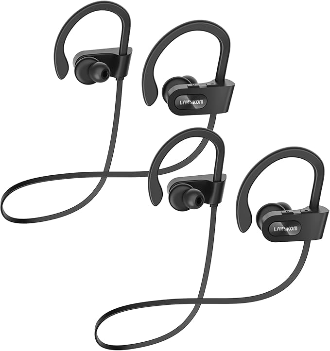 Sport Bluetooth Headphones with Microphone, 16H Deep Bass Running Headphones Wireless, IPX7 Waterproof Wireless Earbuds with Ear Hooks, CVC 6.0 Noise Cancelling Earbuds for Calls, 2-Pack