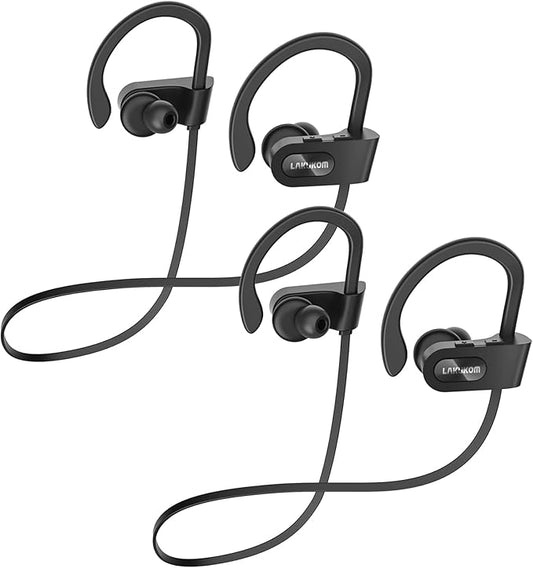 Sport Bluetooth Headphones with Microphone, 16H Deep Bass Running Headphones Wireless, IPX7 Waterproof Wireless Earbuds with Ear Hooks, CVC 6.0 Noise Cancelling Earbuds for Calls, 2-Pack