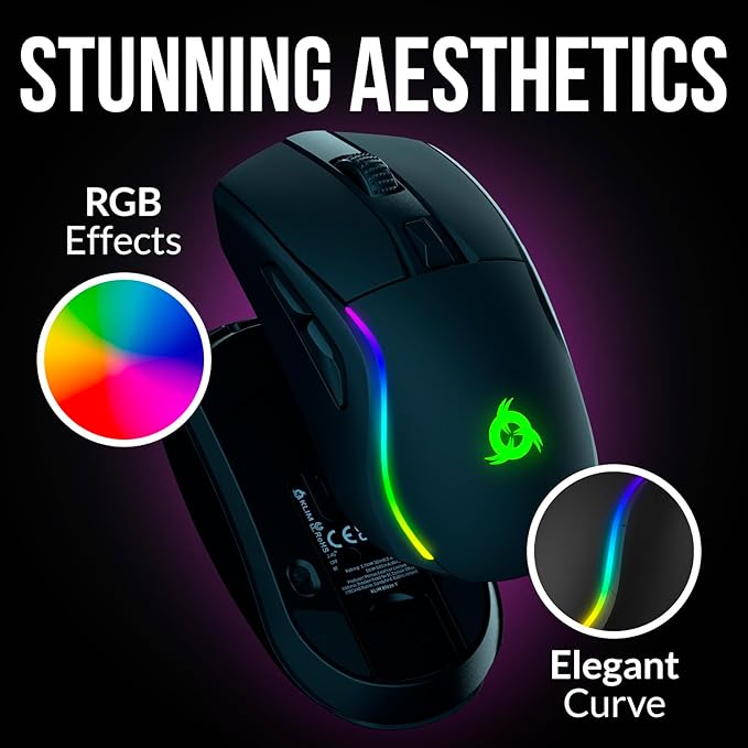 KLIM Blaze Y RGB Rechargeable Wireless Gaming Mouse with Charging Dock - RGB, High-Precision Sensor, Long-Lasting Battery - Up to 6000 DPI - Great PC Gaming Mouse - Wired and Wireless