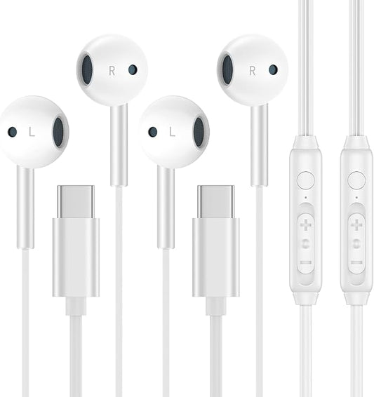 Type C Headphones Wired for iPhone Air/17 Pro Max/17 Pro/17/16/15, 2Pack USB C Earphones Noise Canceling Earbuds with Mic&Remote Control for Samsung Galaxy S25 Ultra S25 Edge S24FE S24 S23 A16 A15 A36
