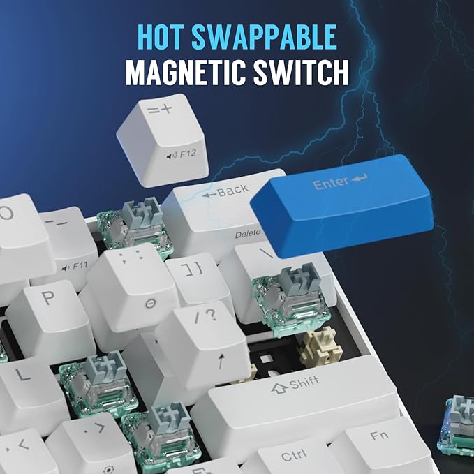 RK ROYAL KLUDGE C61 HE Gaming Keyboard 60% Wired Mechanical Keyboard with Hall Effect Magnetic Switch 8000Hz Polling Rate Rapid Trigger RGB Backlit, 61 Keys, White Blue