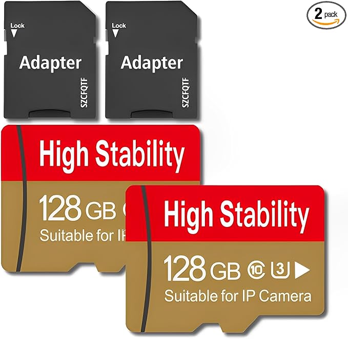 Memory Card,Micro TF Card U3 V30 4K UHD High Stability for Security Camera &GoPro &Action/Outdoor Camera/Dash Cam/Drones/Tablets/Phone with Adapter (2 Pack) (128,GB)