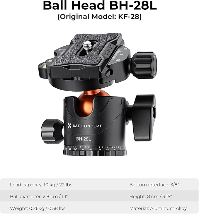 K&F CONCEPT 78 inch DSLR Camera Tripods with Magnesium Alloy Rotatable Multi-Angle Center Column,Load Capacity up to 22lbs/10kg K234A7+BH-28L+Extension Arm Kits