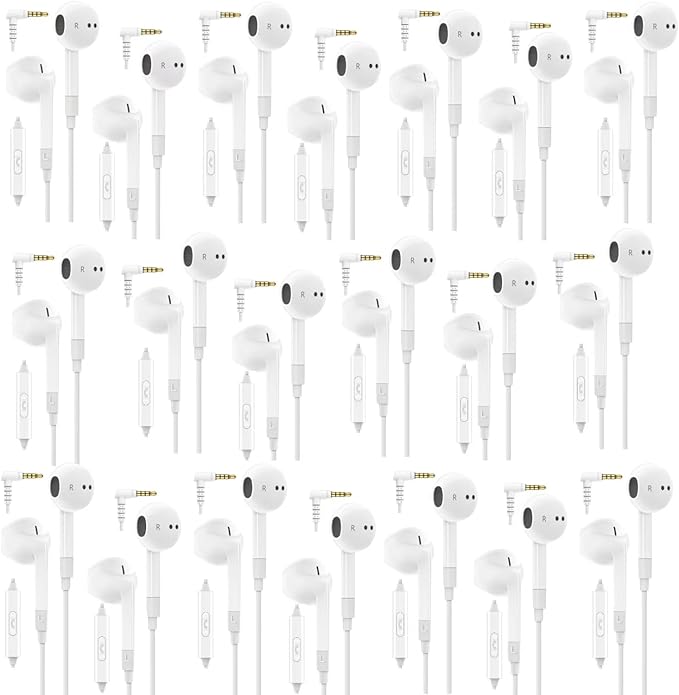 LUDOS FEROX 20 Pack Wired Earbuds in-Ear Headphones, 5 Year Warranty, Earphones with Microphone, Noise Isolation for 3.5mm Jack Ear Buds for iPhone, Samsung, Computer, Laptop, Kids, School Students