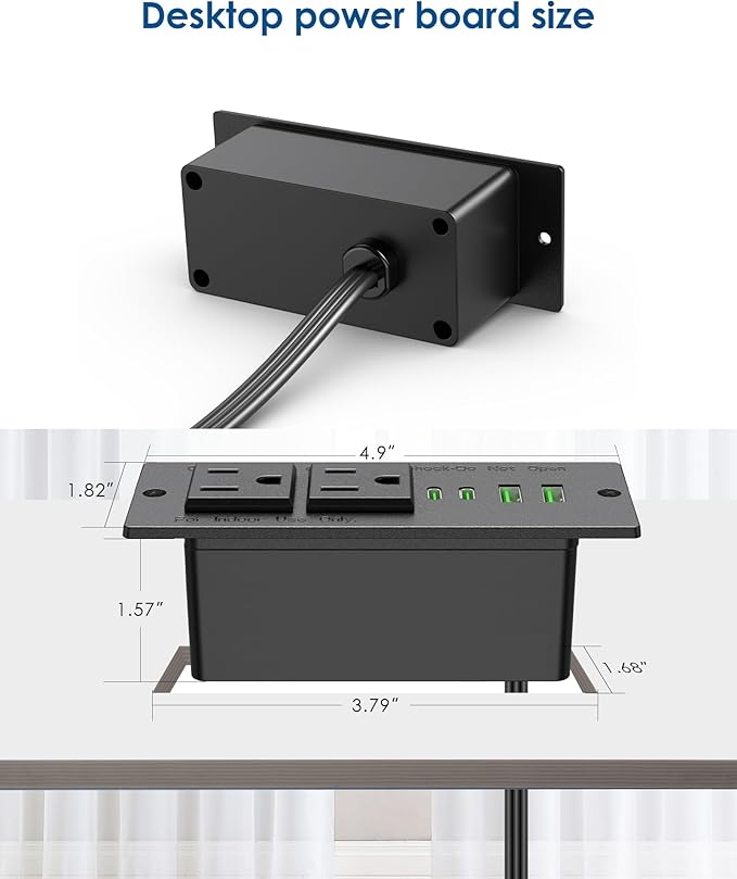 45W USB C Recessed Power Strip,Flush Mount Desk Recessed Outlet,Space-Saver for Furniture Side Table,2 USB-C &2 USB-A Ports,2 AC Outlets,6ft Cord,Ultra Thin Flat Plug