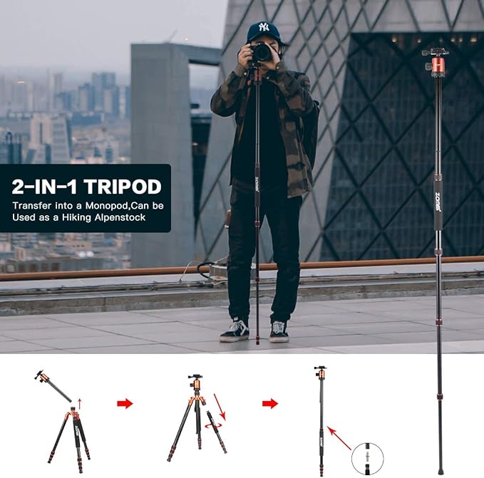 ZOMEI Heavy Duty Camera Tripod Travel Z818 Aluminium Alloy Monopod with 360 Panorama Ball Head Quick Release Plate(Orange)