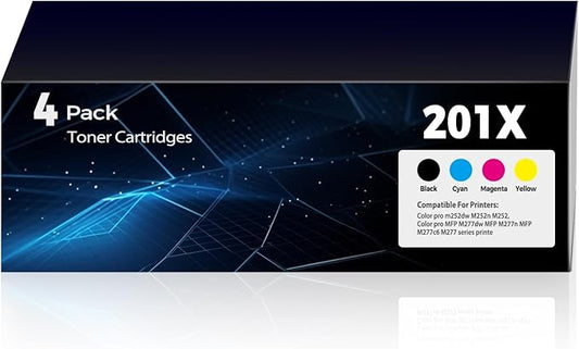 201X Toner Cartridges Replacement Pro MFP M252dw M277dw for HP 201X Toner (with Chip) CF400X CF401X CF402X CF403X Works for M277c6 M277n M277 M252n Printer 4Pack(1BK+1C+1M+1Y)