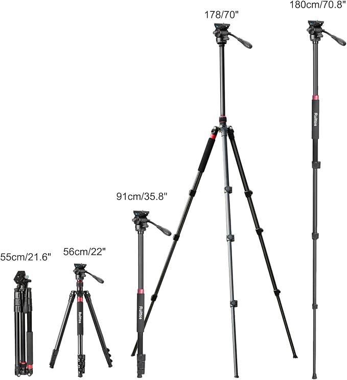 Camera Tripod, 70" Video Tripod with Fluid Head, Aluminum Heavy Duty Tripod with Carry Bag, Professional Camera Tripods & Monopods, Compatible with Canon, Sony, DSLR, Camcorder (TM70-FB1)