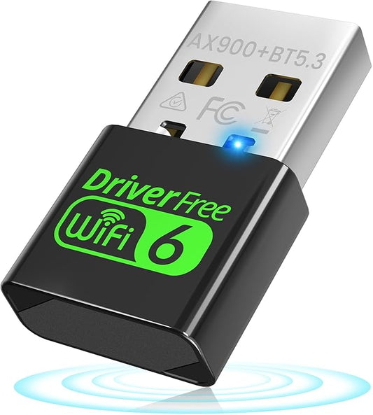 USB WiFi 6 Adapter for PC Desktop & Laptop, 900Mbps Dual Band 2.4/5GHz with Bluetooth 5.3, Nano Size Plug & Play, Windows 11/10 Driver-Free, Reconnect 7 Devices Simultaneously