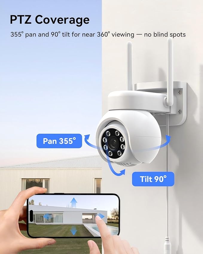 Wireless Security Camera System with 10" LCD Monitor, 2PCS 3MP PTZ Outdoor Camera for Home Surveillance, 10CH NVR with 500G HDD,Auto Tracking,Human Detection,Color Night Vision,No Monthly Fee