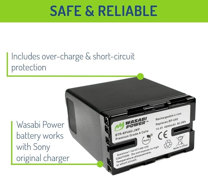 Wasabi Power Battery for Sony BP-U60 and Sony PMW-100, PMW-150, PMW-160, PMW-200, PMW-300, PMW-EX1, PMW-EX1R, PMW-EX3, PMW-EX160, PMW-EX260, PMW-EX280, PMW-F3, PXW-FS5, PXW-FS7