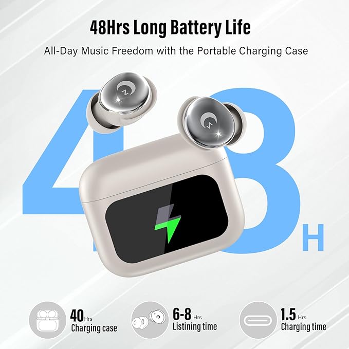 Sleep Earbuds Bluetooth 5.4 Smart Touch Screen in Ear Ear Buds, 48H Mini Sleep Headphones Small Design for Side Sleepers, Crystal-Clear Calls, 5 EQ Modes, IPX7 Waterproof Earphones, Beige Earbuds