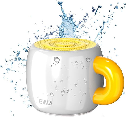 EWA Bluetooth Speaker, Mini Portable Bluetooth Speaker with Creative Cup-Shaped Design, IP67 Waterproof, Loud & Clear Sound, Ideal Gift for Desk, Travel & Holidays, A163 (White)