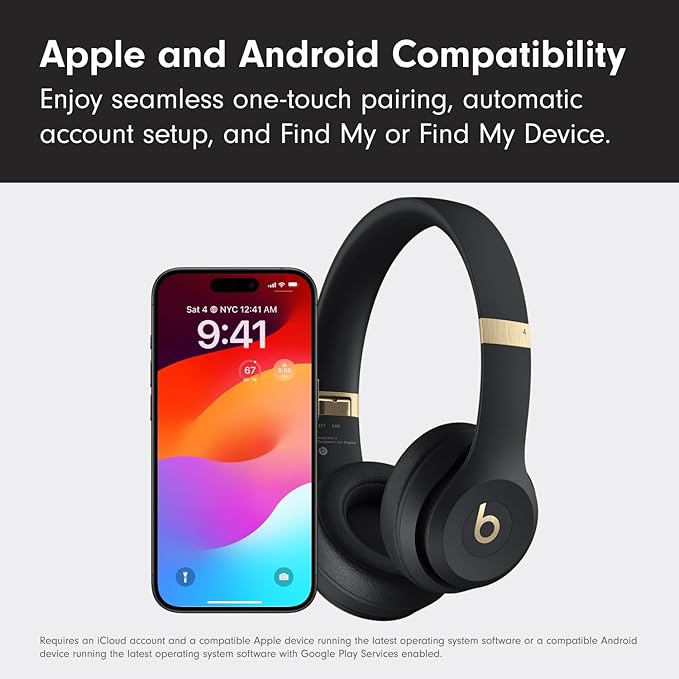 Beats Solo 4 - Wireless Bluetooth On-Ear Headphones, Apple & Android Compatible, Up to 50 Hours of Battery Life - Black & Gold