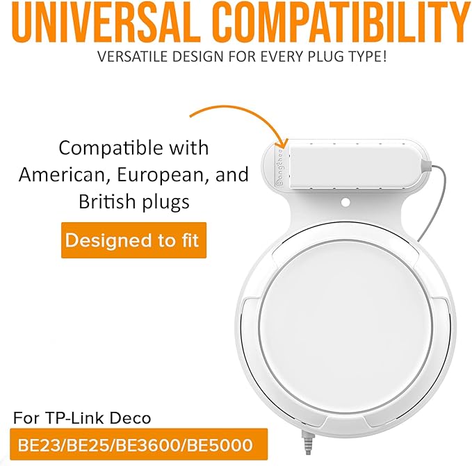 Wall Mount Bracket for TP-Link Deco BE23/BE25/BE3600/BE5000 Mesh WiFi 7 System Network and Power Cord Management Space-Saving TP-Link WiFi 7 Router Wall Mount Bracket (White-2Pack,White)