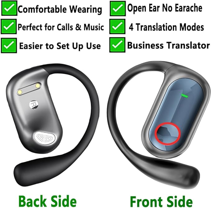 Ai Translation Earbuds Headphones Real Time 144 Languages Audifonos Traductores Inglés Español, Open Ear Wireless Earphones Perfect for Travel, Business & Language Learning,Dark Blue