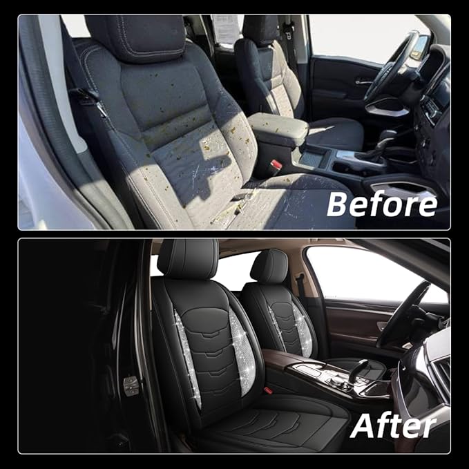 Bling Diamond Car Seat Covers Fit for Lexus ES 300H/350 2007-2025：Full Set Luxury Leather Seat Cushion Waterproof Automotive Seat Protectors (Black,5 Seats)