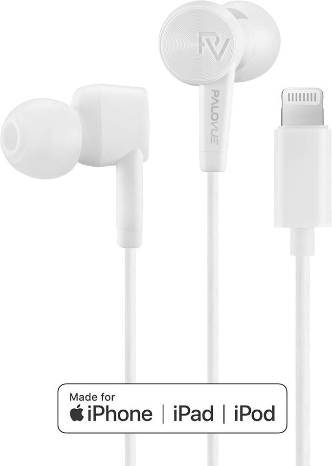 PALOVUE Lightning Headphones Earphones Earbuds Compatible iPhone 14 13 12 11 Pro Max X XS Max XR 8 Plus 7 Plus MFi Certified with Microphone Controller SweetFlow White
