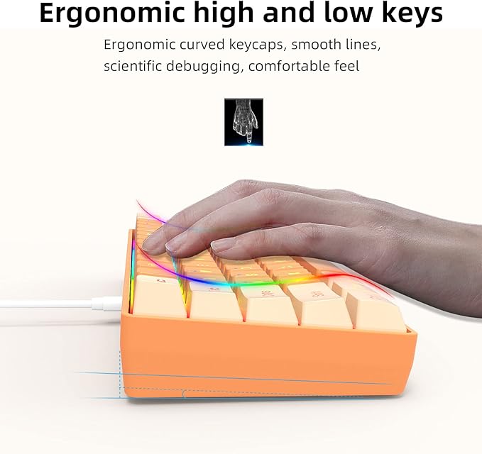 Snpurdiri 60% Wired Gaming Keyboard, RGB Backlit Ultra-Compact Mini Keyboard, Waterproof Mini Compact 61 Keys Keyboard for PC/Mac Gamer, Typist, Travel (Orange and Cream)
