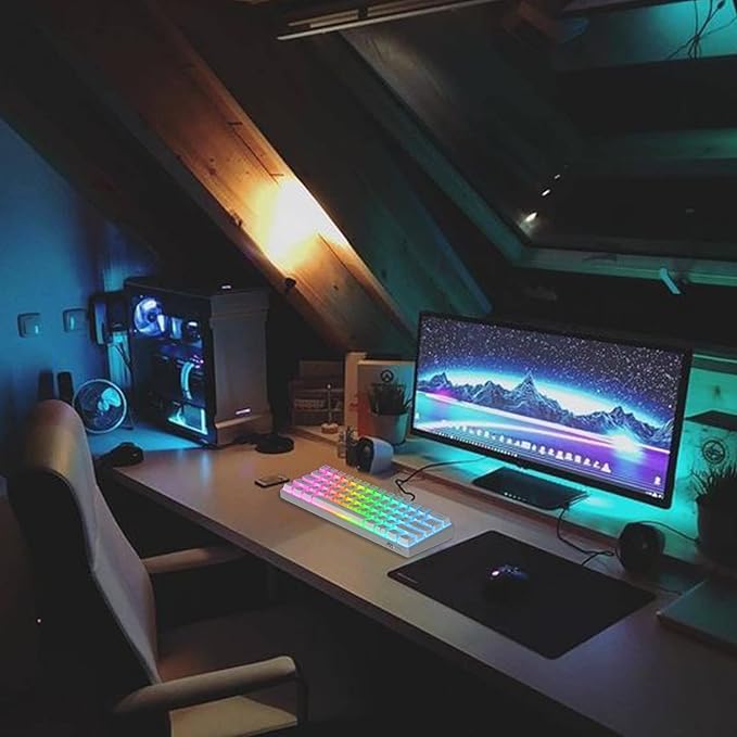 RK ROYAL KLUDGE RK61 Wired 60% Mechanical Gaming Keyboard Programmable QMK/VIA RGB Backlit 61 Keys Ultra-Compact Hot Swappable Red Switch White