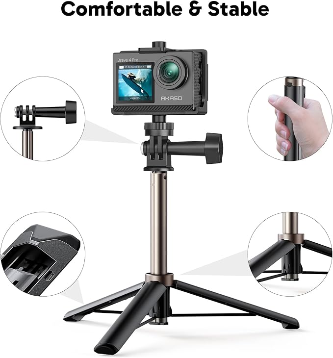 AKASO Brave 4 Pro Action Camera with Selfie Stick Tripod and Carrying Bag Bundle - 4K30 20MP Ultra Hd EIS 131ft Underwater Camera 5xZoom Touch Screen WiFi Remote Control with Helmet Accessories Kit