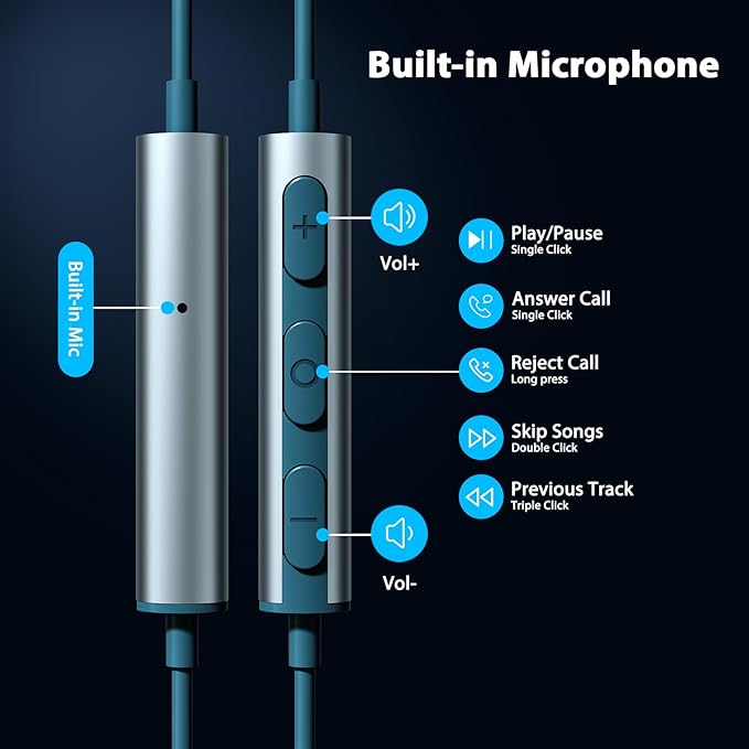 USB C Headphones for iPhone 17 Pro Max 16e 16 15 Plus, Type C Headphone Wired Earbuds with Mic HiFi Magnetic Sport Earphone for iPad mini Pro Air Samsung Flip5 Fold6 A55 Galaxy S25 S24 S23 OnePlus 9