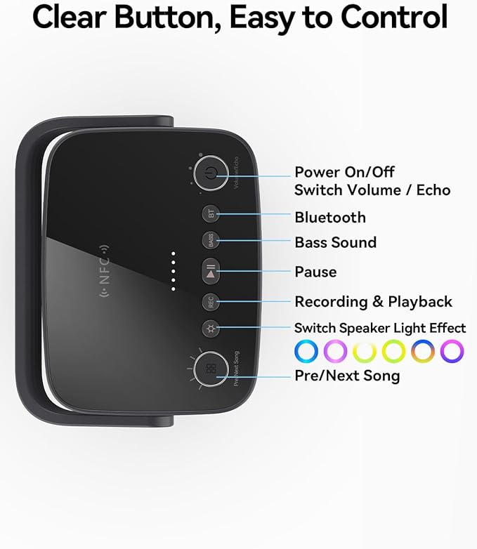 Portable Bluetooth Speaker with Light, Waterproof Karaoke Machine for Adults & Kids, Loud Sound and Deep Bass, Up to 8H Playtime, Support Bluetooth/AUX/USB for Home, Party, Outdoor and Travel