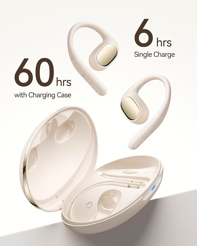 PocBuds Open Ear Earbuds,Wireless 5.4 Bluetooth Headphones，60Hrs Playtime Sport Earbuds with Lightweight Earhooks IPX7 Waterproof Open Ear Headphone for Workout Running Beige