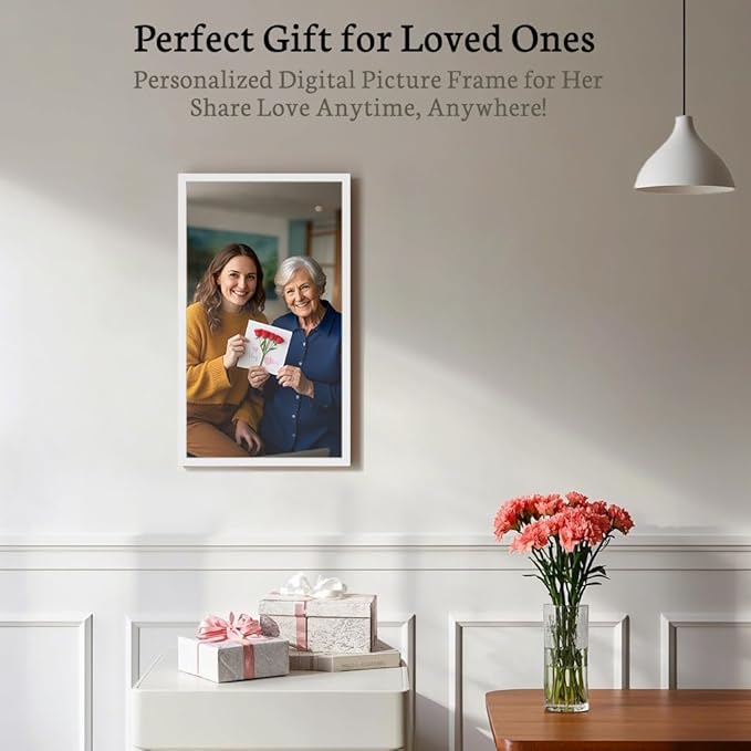 BSIMB Large Digital Picture Frame 21.5 Inch, 1920x1080 FHD WiFi Digital Photo Frame Electronic 32GB Remote Control, Share Pictures/Videos via App/USB/SD Easy Setup Gifts for Mom(Non-Touch), White