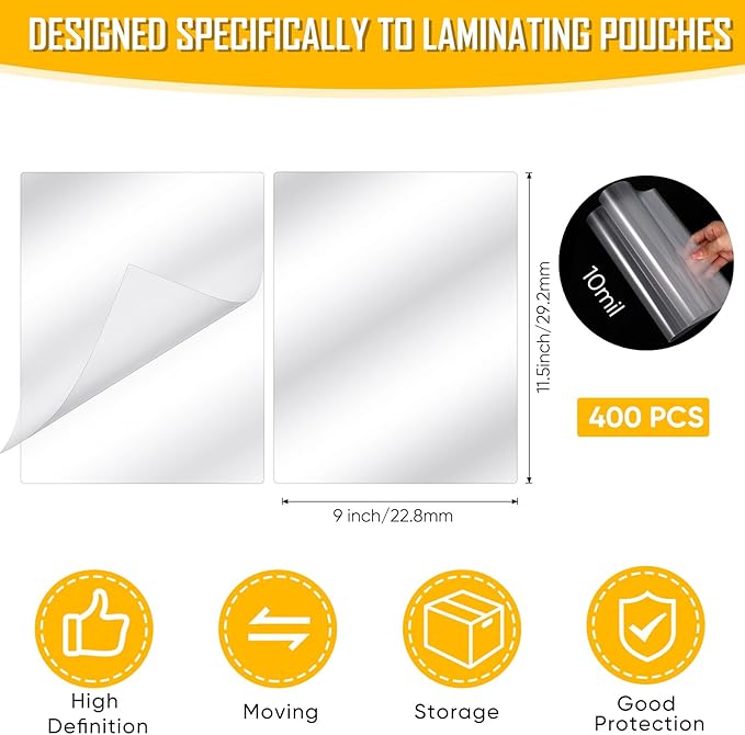 Sherr 400 Pack 10 Mil Laminating Pouches Thermal Laminating Sheets Letter Size Clear Plastic Paper Hot Glossy Sheets Office Supplies (9 x 11.5 Inch)