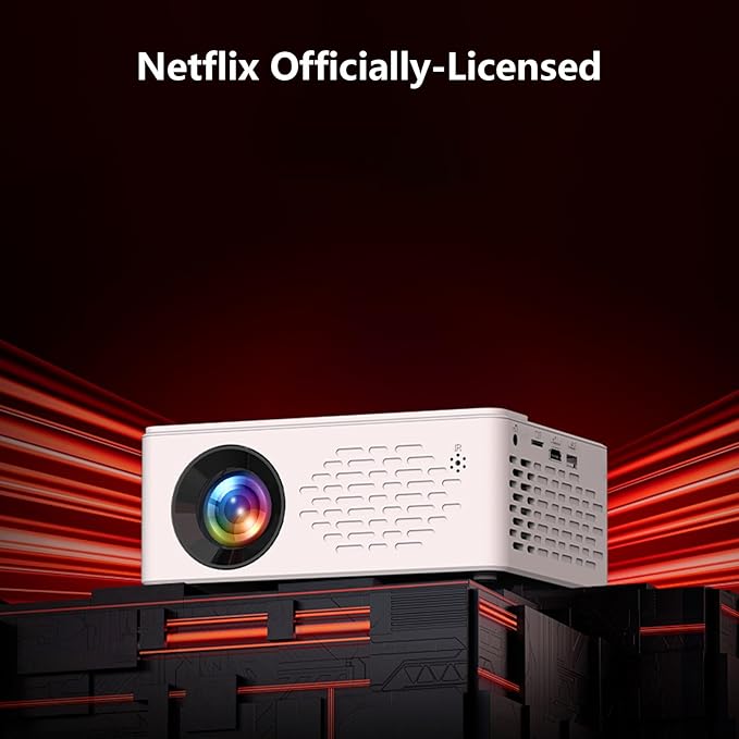 TMY Netflix-Officially-Licensed Mini Movie Projector with WiFi and Bluetooth, Compatible with TV Stick Smartphone/HDMI/USB, Indoor & Outdoor Use