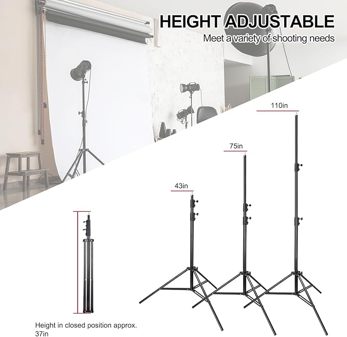 BEIYANG 9.2Ft Photography Light Stand with Spring Cushion, Heavy Duty Tripod Stand for Lights, Reflectors, Softboxes, Umbrella, Strobe Light, Camera