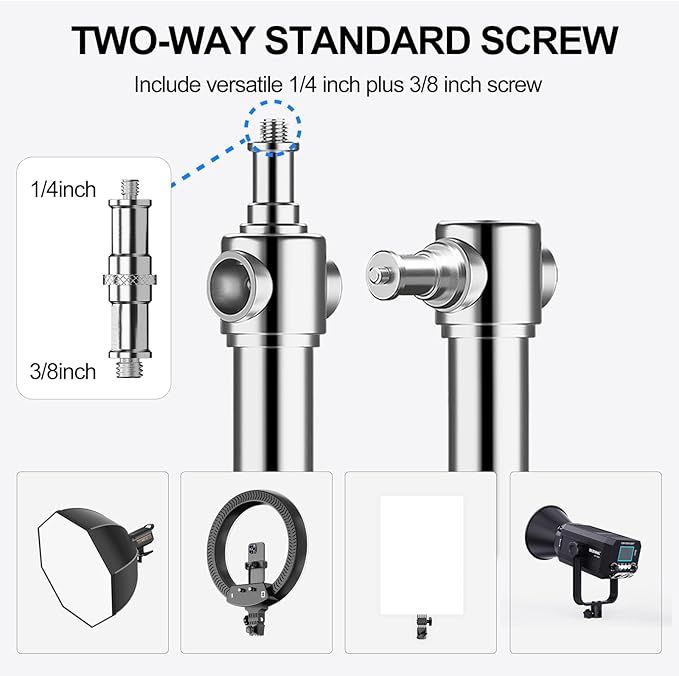 BEIYANG 6.5Ft Stainless Steel Photography Light Stand, Heavy Duty Spring Cushioned Tripod Stand with 1/4" to 3/8" Screw Adapter for Strobe Lights, LED Video Lights, Ring Lights, Monolights, Softboxes