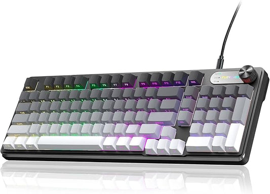 IP98 Gaming Keyboard - Wired Keyboard with RGB Backlighting, IPX8 Water Resistance, and Side Printed PBT Translucent Keycaps, Suitable for Gaming or Work (Gray-White)