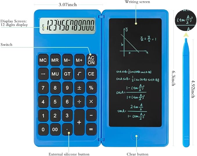 Desk Calculator, Desktop Small Calculators with Writing Notepad, Basic 4-Function Math Large Button Calculator, School Supplies for Kids, Middle/High School Students (Blue)