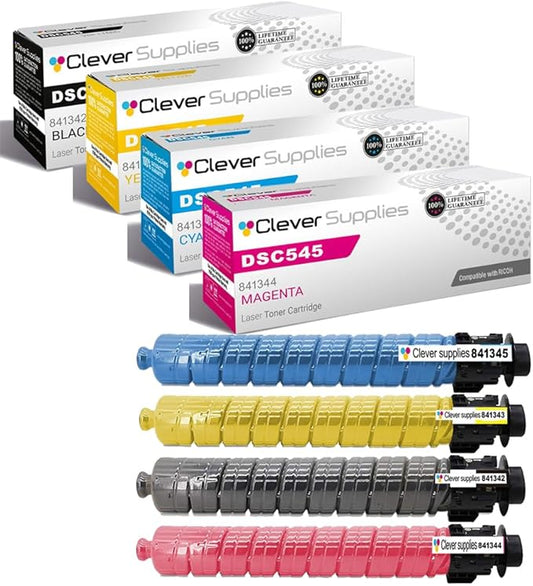 Clever Supplies CS Replacement Compatible with Ricoh DSC545 Toner Cartridge 841342 841345 841344 841343 to use with DSC535 (4-Color Set)