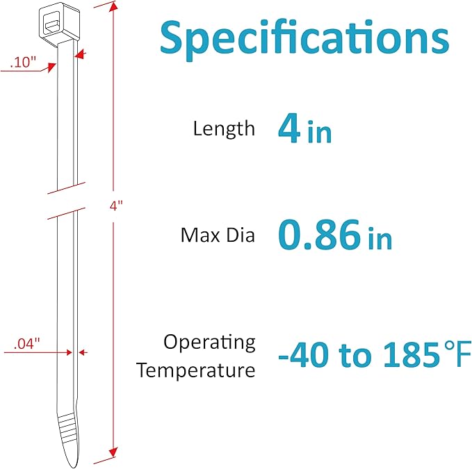 Small Zip Ties, Zip Ties 4 inch with 18 lb Tensile Strength, Black Cable ties, 1000 Pack, ANOSON