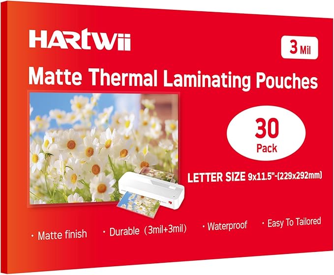 Matte Laminating Sheets 9 x 11.5 Inches, 3 Mil Thick, 30 Pack,Clear Anti-Glare 8.5 x 11 Matte Thermal Laminating Pouches for Letter Size (30)