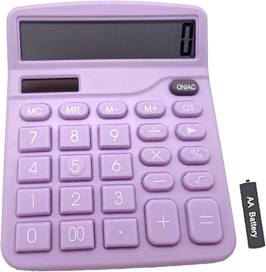 YOUHO Calculator, 12-bit Solar Battery Dual Power Standard Function Electronic Calculator with Large LCD Display Office Calculator Purple