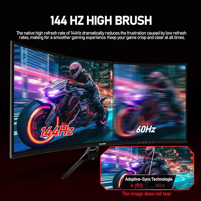 34 Inch Ultrawide Curved 144Hz Gaming Computer Monitor 1500R PC Screen 21:9 UWQHD (3440x1440),Adaptive Sync,178° Viewing Angle,Display Port 1.4、HDMI 2.0,Compatible with Wall mounting -Black