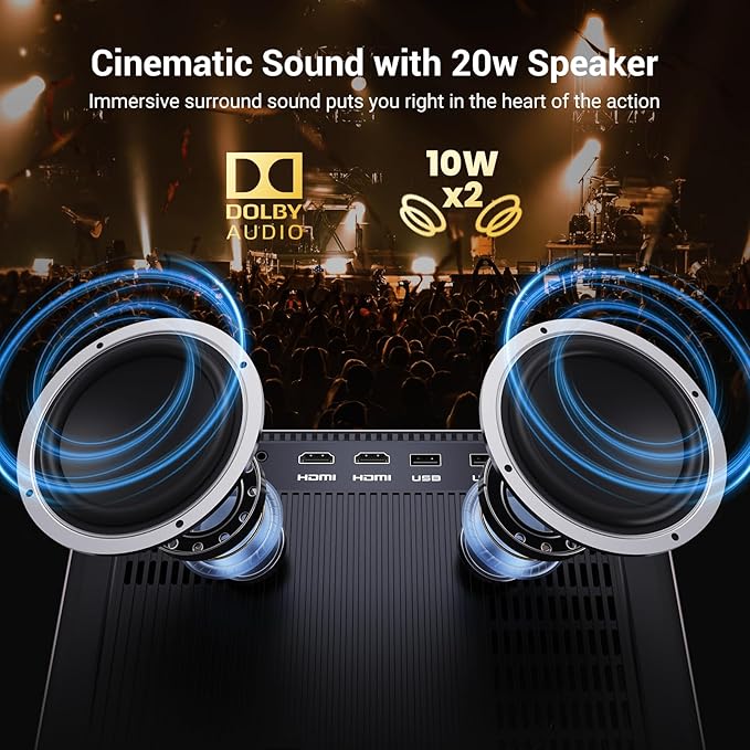 2000 ANSI Netflix Officially Licensed 4K Full HD Outdoor Projector, HAPPRUN Projector with Wifi and Bluetooth, Built-in Apps, Auto Focus, Smart Projector for Movie/Home Theater/Indoor/PS5/PC/Phone