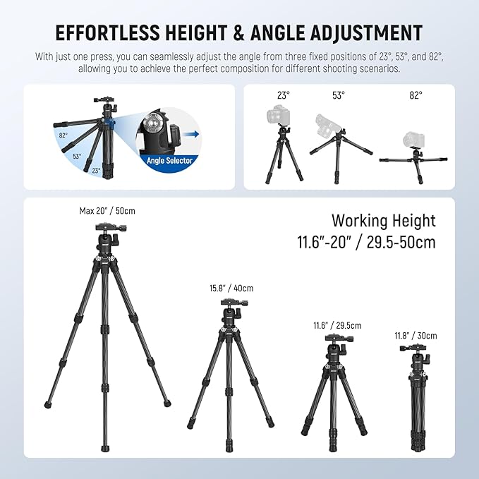 NEEWER TP09 Carbon Fiber Mini Tripod Compatible with iPhone, 20" Lightweight Compact Travel Desktop Tripod Stand with Ball Head, Phone Holder, Remote for Phone DSLR Camera Video Camcorder Webcam