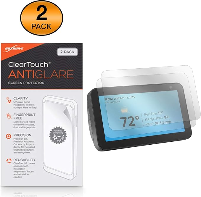 BoxWave Screen Protector Compatible with Amazon Echo Show 5 (1st Gen 2019) (Screen Protector ClearTouch Anti-Glare (2-Pack), Anti-Fingerprint Matte Film Skin