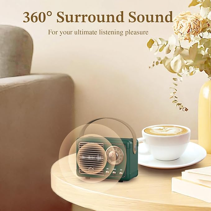 PRUNUS J-999 Retro Bluetooth Speaker,Vintage Decor,Mini Wireless Bluetooth Speaker,Cute Old Fashion Style Support USB/TF Card/AUX for Kitchen Desk Bedroom Office Party Outdoor(Green)