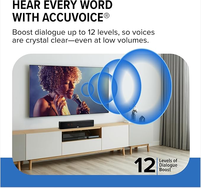 ZVOX Dialogue Clarifying Sound Bar With Patented Hearing Technology - AccuVoice TV Soundbar AV157 Titanium - Twelve Levels of Voice Boost - Home Theater Audio Speakers
