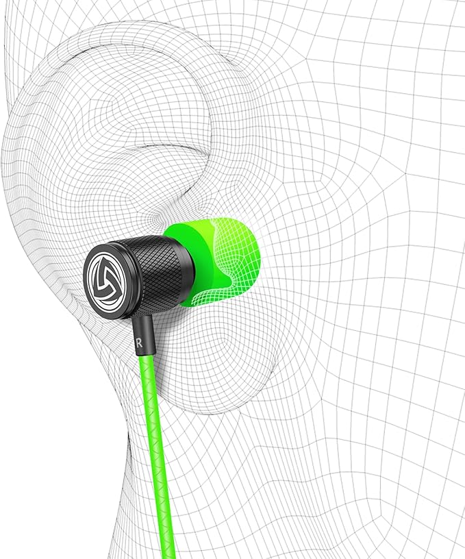 LUDOS Ultra Wired Earbuds in-Ear Headphones, 5 Years Warranty, Earphones with Microphone, Noise Isolating Ear Buds, Memory Foam for iPhone, Samsung, School Students, Kids, Women, Small Ears - Green