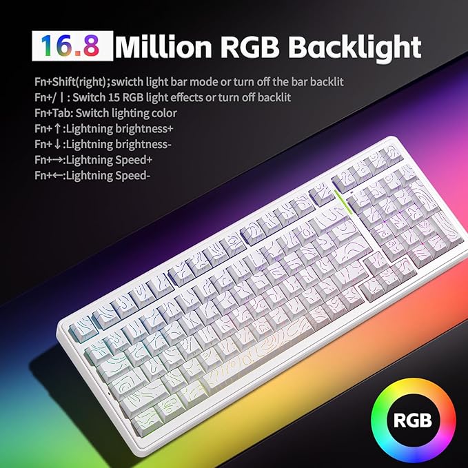 x AULA F99 Keyboard Gaming, Wireless Mechanical Keyboards, Hot Swappable Custom Creamy White Keyboard, RGB Backlit PC Gaming Keyboards,BT5.0/2.4GHz/USB-C,Topographic Side-printed Keycaps,LEOBOG Switch