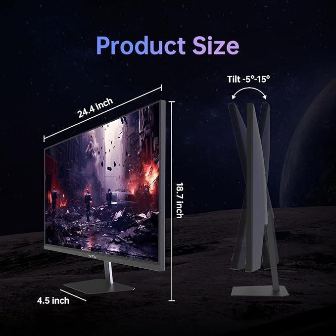 KTC 24.5'' Gaming Monitor 180Hz FHD,Fast IPS 1080P 1 ms, 128% sRGB HDR10,Freesync HDMI x 2 /DP x 1 VESA Tilt Adjustable Xbox PS5 Switch (HDMI Cable Included)